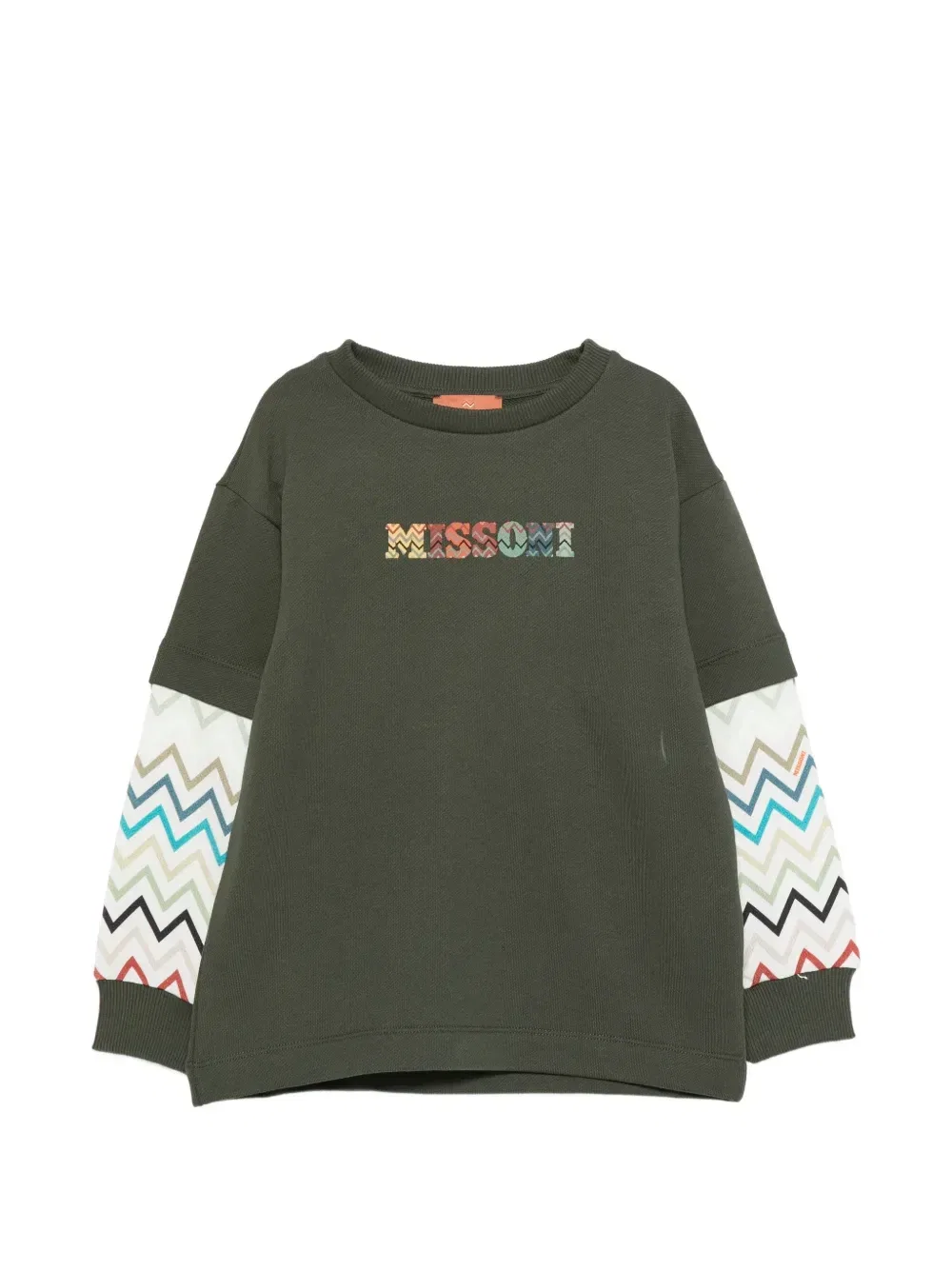 Хлопковая толстовка с вышитым логотипом и принтом зигзаг Missoni Kids, зеленый