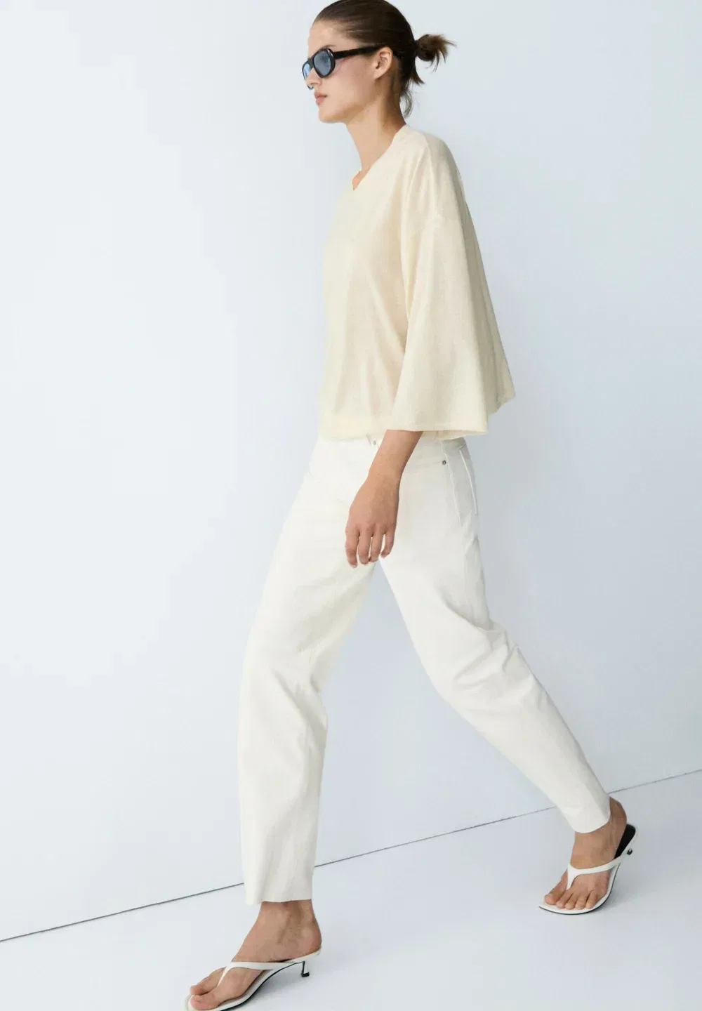 Свитер с круглым вырезом из смесовой шерсти Massimo Dutti, Sand — фото 4