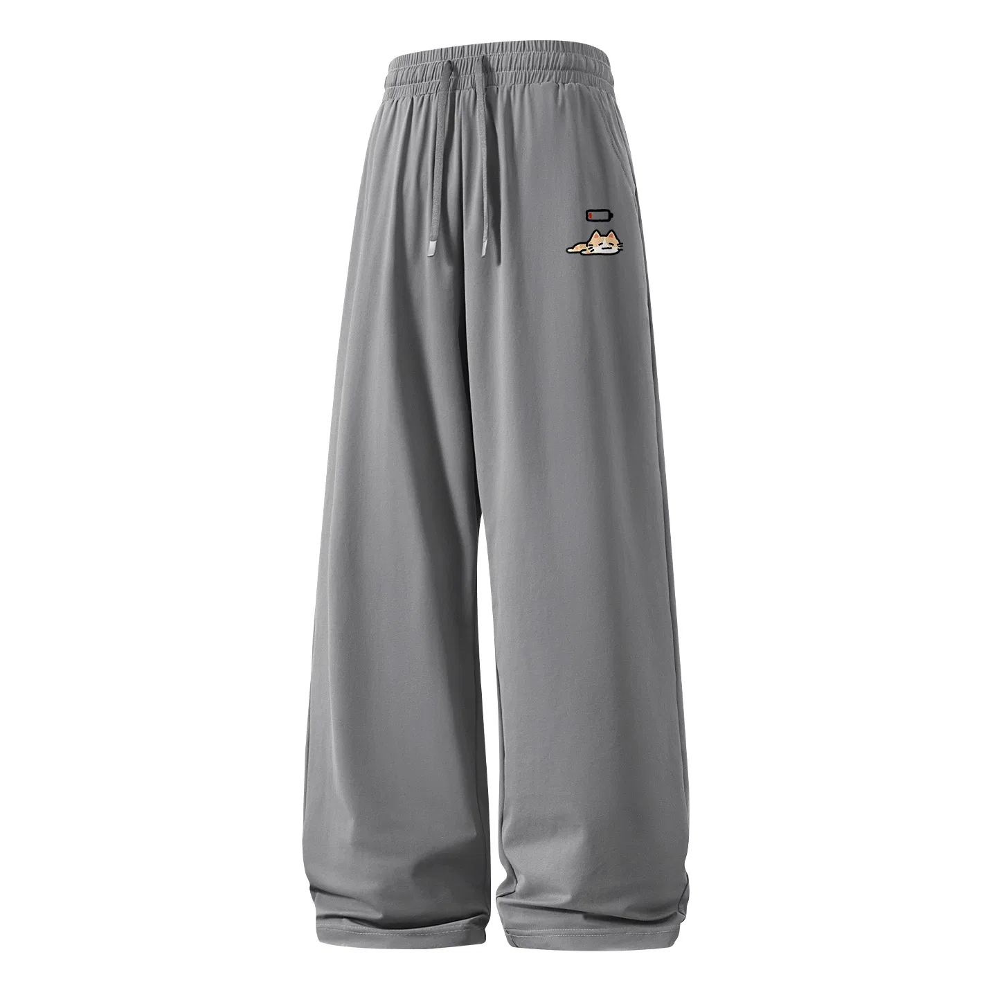 Детские брюки прямого кроя из льняной ткани MINISO, Ice Silk Cooling Dark Gray (Tired Orange Cat Pants Logo)