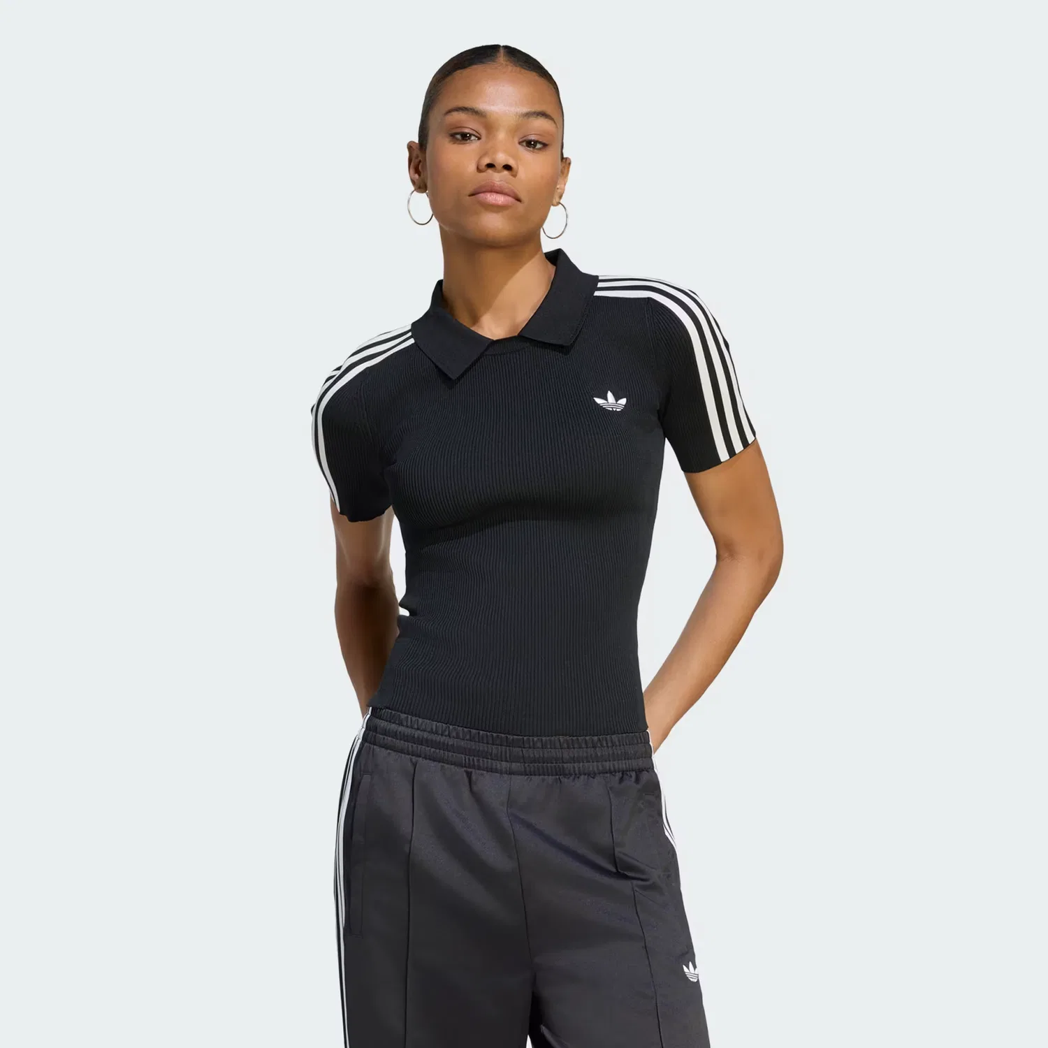 Женская футболка с воротником-стойкой Tech Rib Cali Tee Adidas Originals, черный/белый