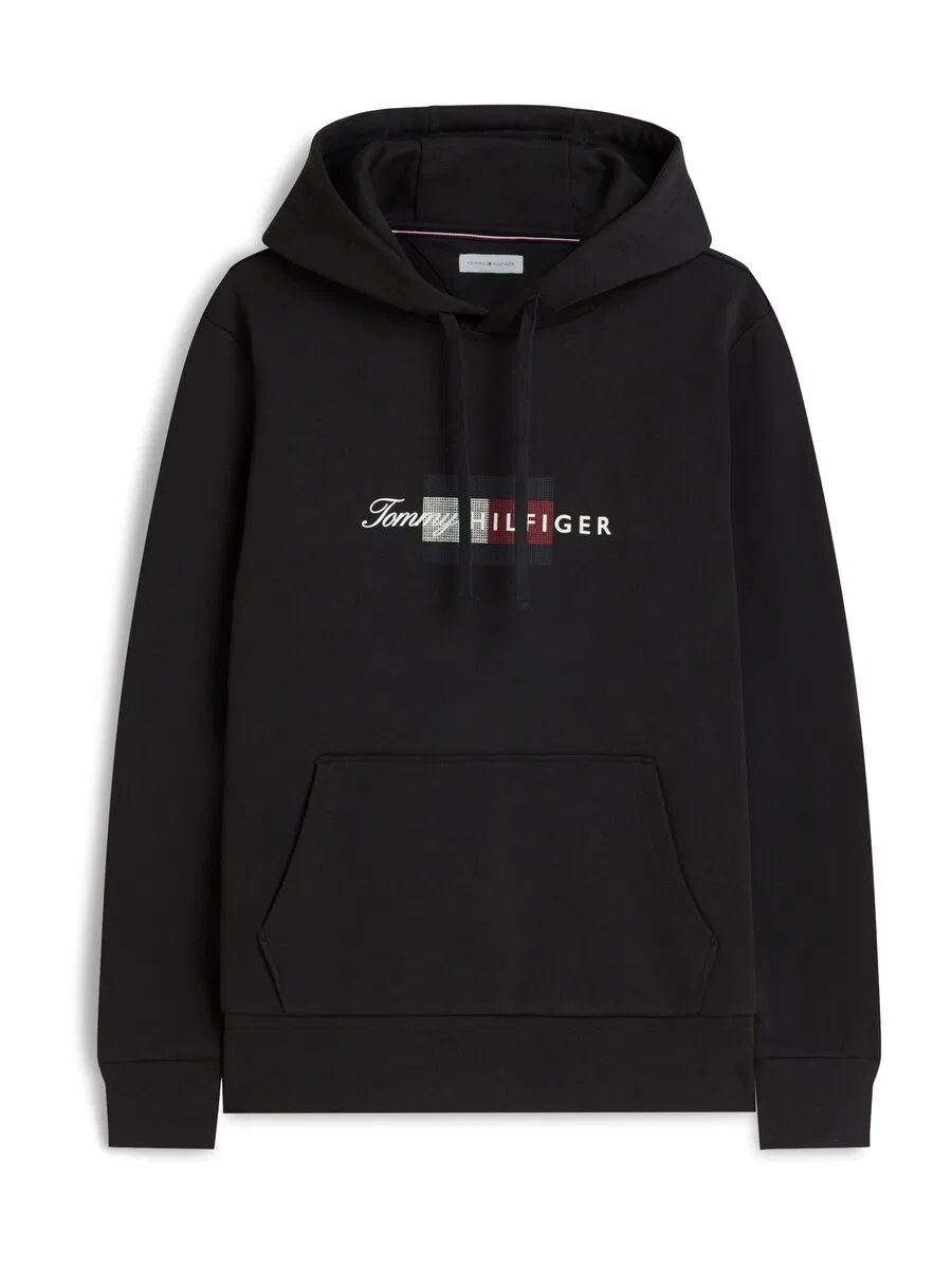 Толстовка TOMMY HILFIGER с принтом флага и завязками, черная