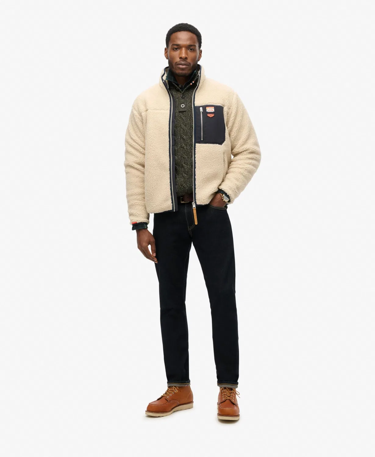 Мужская куртка из флиса Vintage с молнией Superdry, beige oats — фото 2