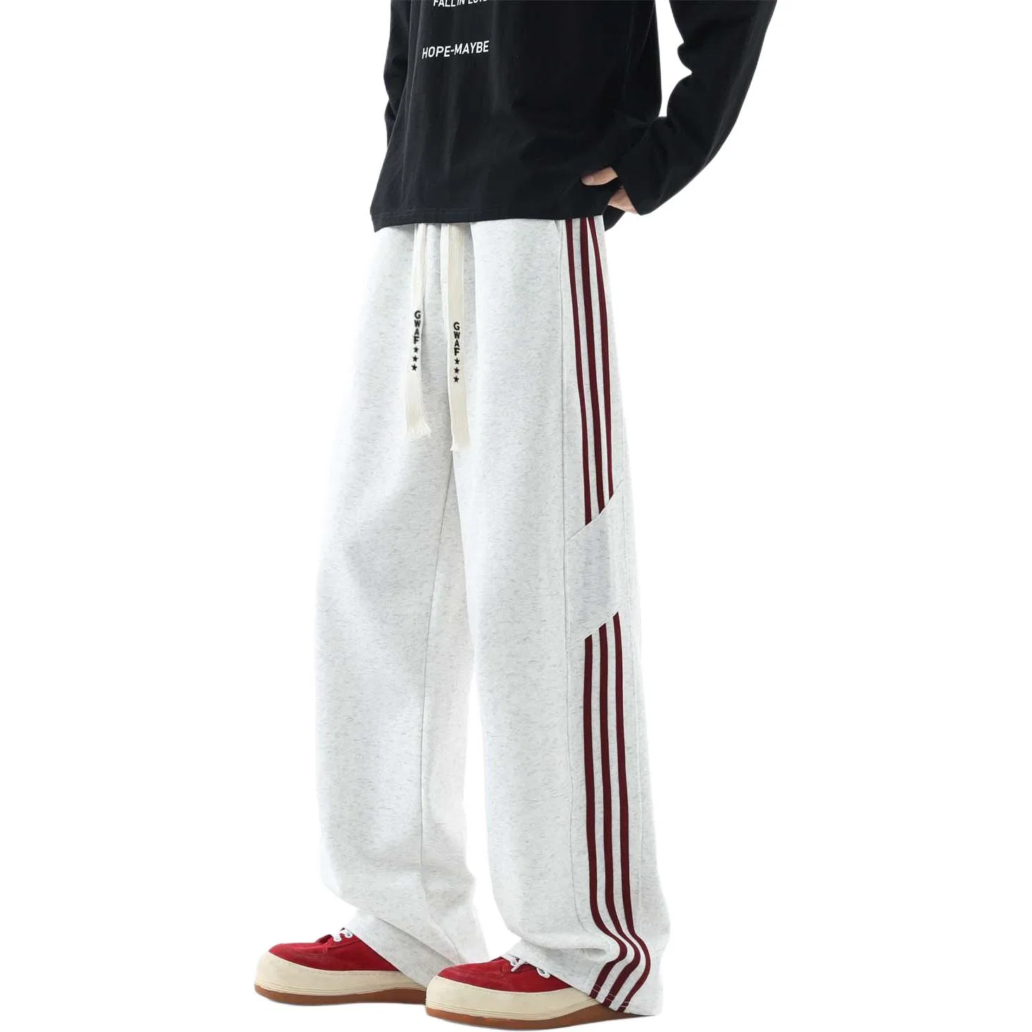 Детские спортивные штаны с принтом Casual Pants Unisex Moderate Sweatpants GWAF, White Heather Gray & Red Stripes