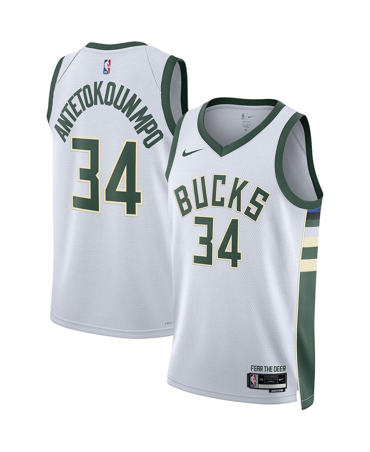 

Мужская и женская футболка giannis antetokounmpo white milwaukee bucks 2022/23 swingman - издание association Nike, белый