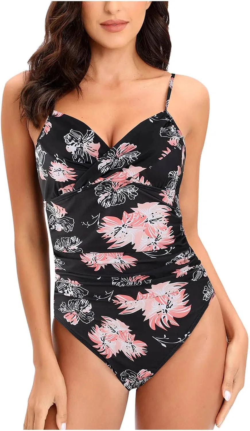 Женский слитный купальник с перекрещенным передом Nylon/Spandex, Pink