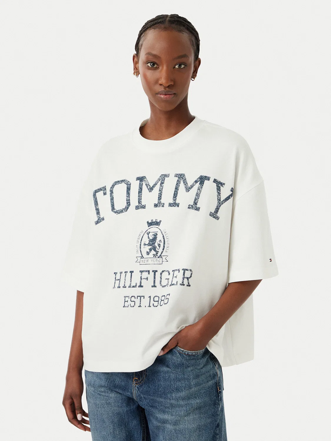 Женская футболка свободного кроя Varsity Tommy Hilfiger, кремовый