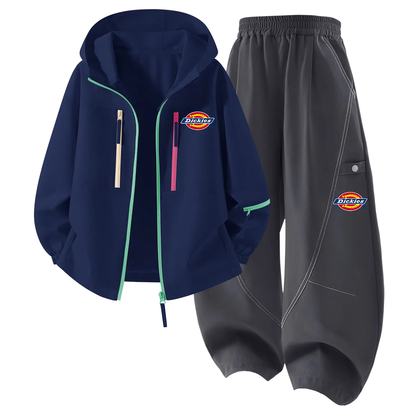 Детский комплект из худи и брюк с принтом, модель Silicone Standard K, Dickies, Navy Blue/Dark Gray