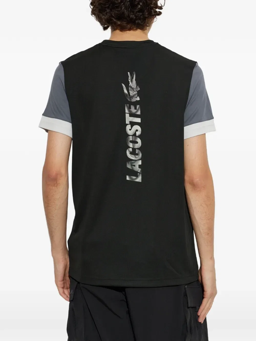 Футболка с лого-нашивкой и вставками Lacoste, черный — фото 4