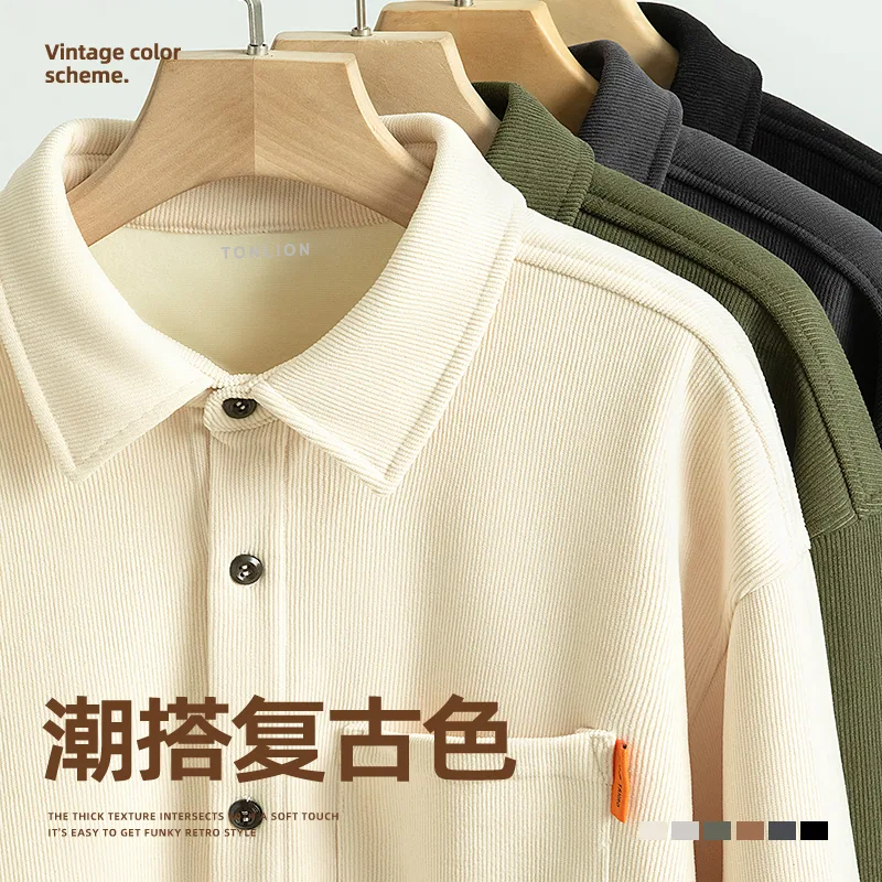 Детская рубашка из вельвета с начесом Casual Lazy Shirt Tonlion, Оливковый — фото 4