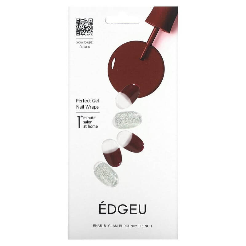 

Гелевые полоски Edgeu для ногтей Perfect ENA518 Glam Burgundy French, набор из 16 полосок