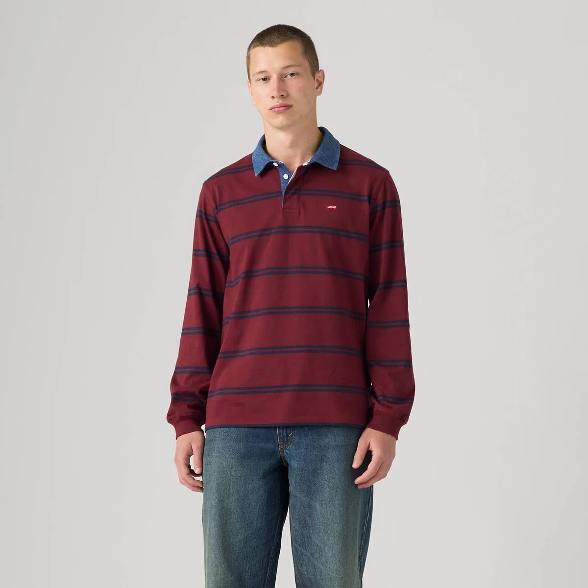 Классическая регбийная рубашка с длинными рукавами Levi's, Ennis Stripe Tawny Port - Red — фото 3