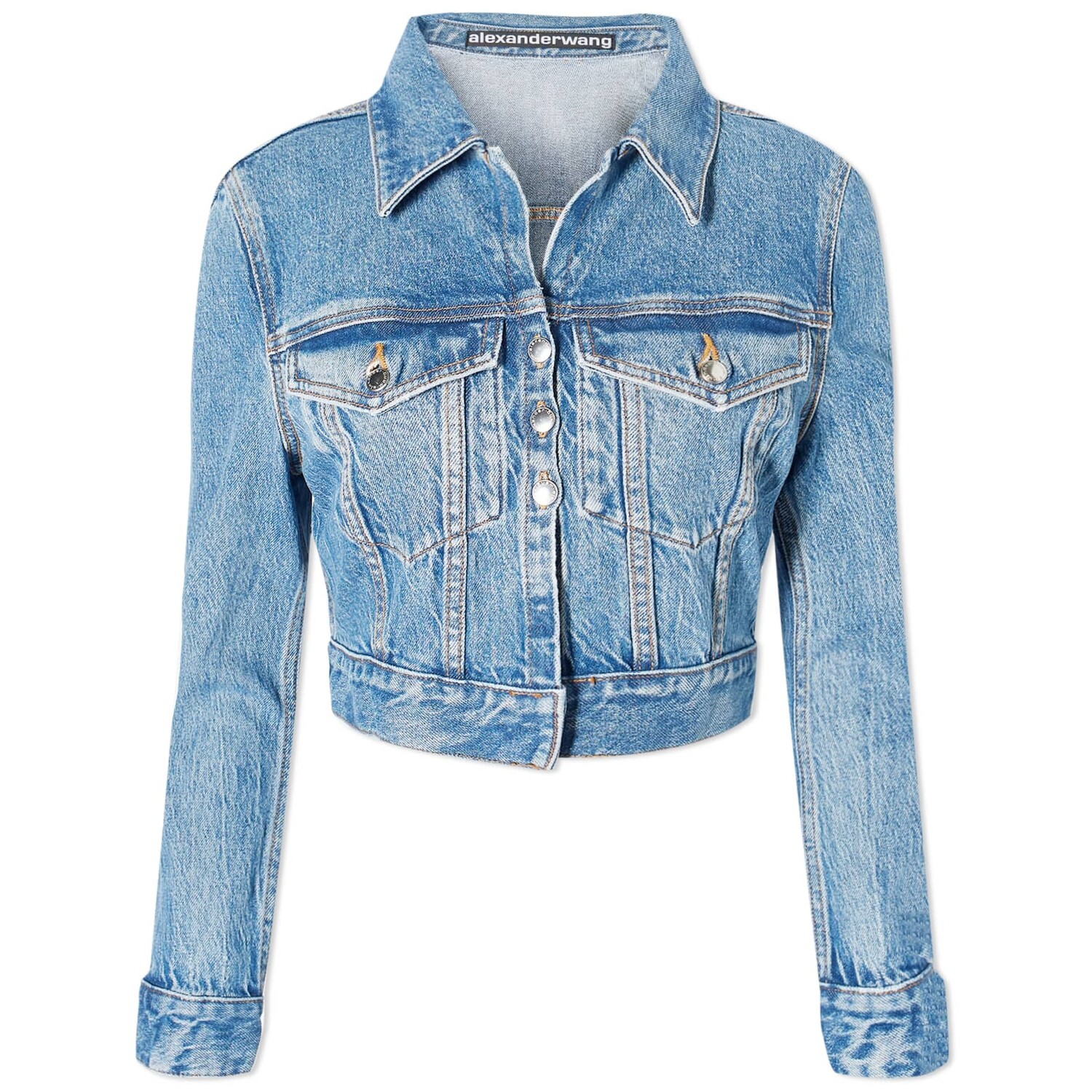 

Куртка Alexander Wang Shrunken Cardi Trucker Denim, голубой, Синий, Куртка Alexander Wang Shrunken Cardi Trucker Denim, голубой