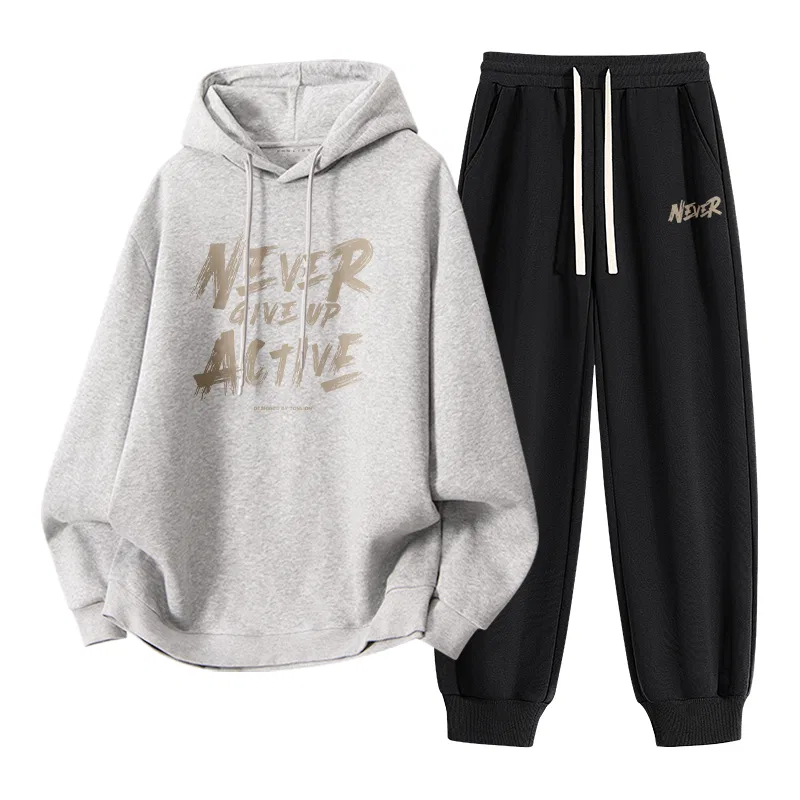 Детский комплект из худи и брюк с принтом Tonlion, Heather Grey Black