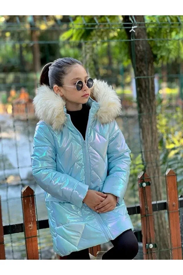 Детское пальто для девочек зимнее с капюшоном Generic Brands, Blue — фото 2