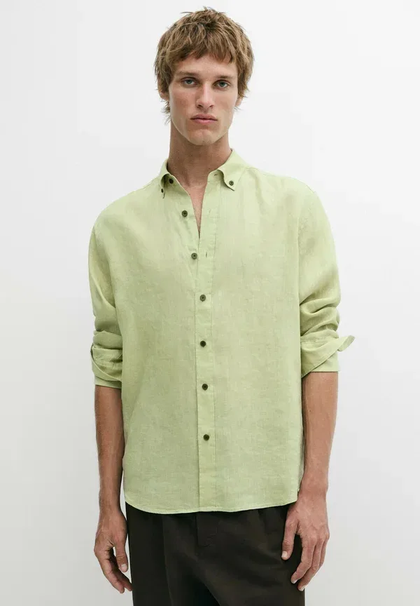 Рубашка из льна, Massimo Dutti, Light Green, светло-зеленый