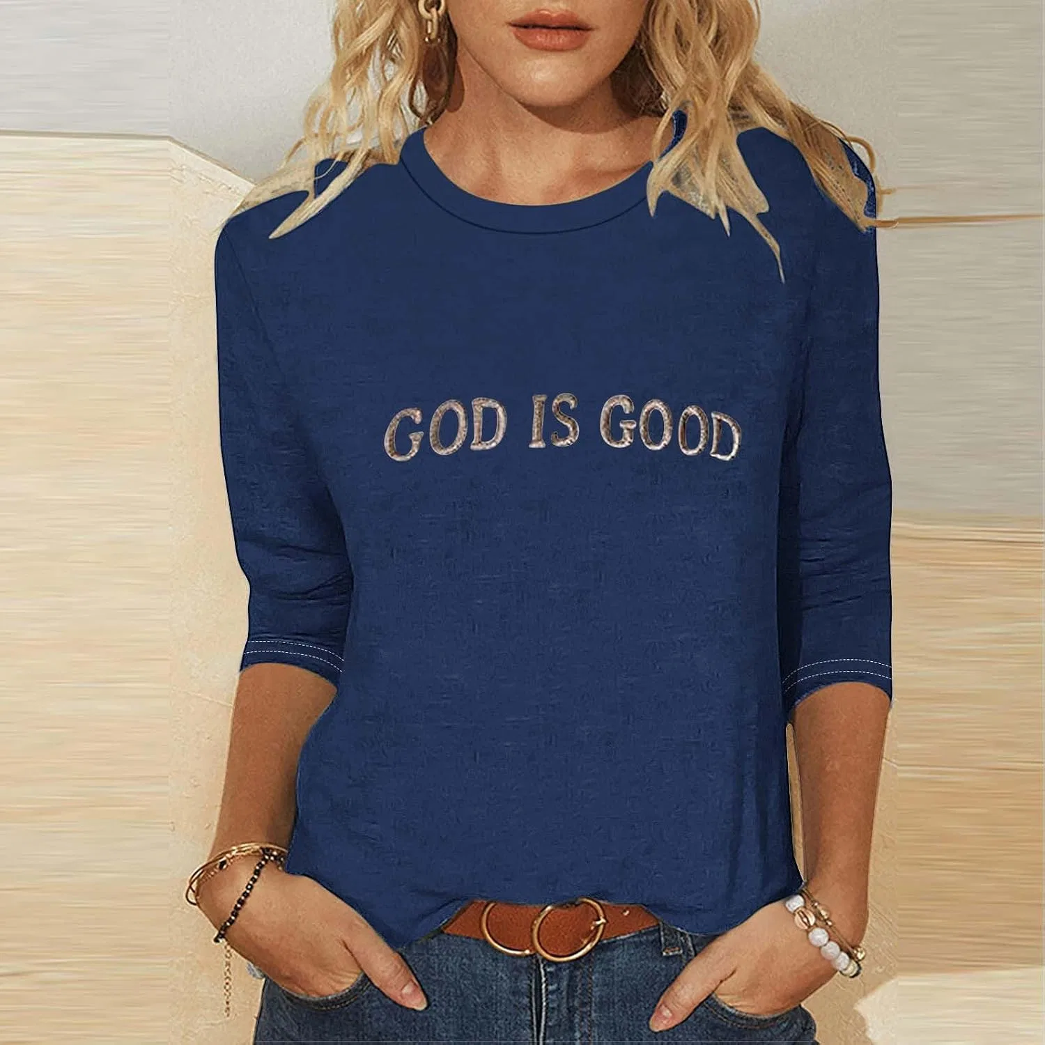 Женская футболка с длинным рукавом God is Good, тёмно-синий — фото 2