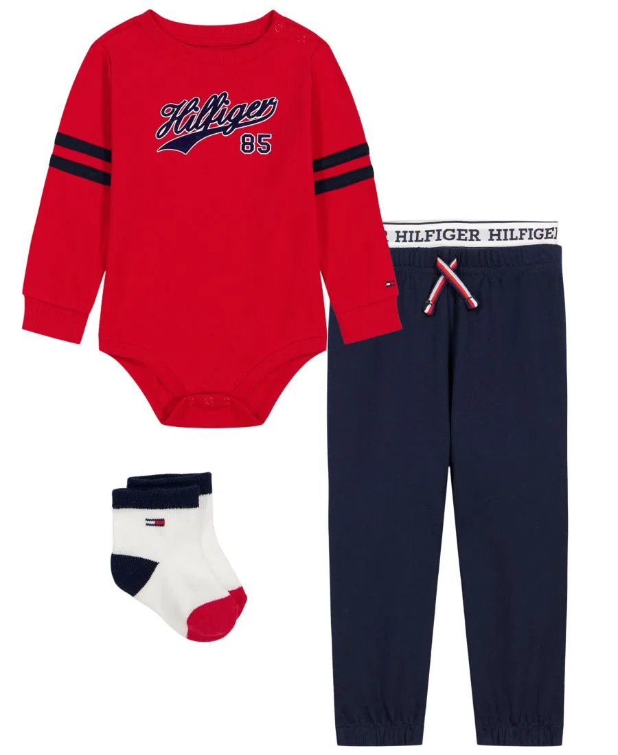 Комплект из 3 предметов: боди с длинным рукавом, брюки и носки Tommy Hilfiger, Red Navy