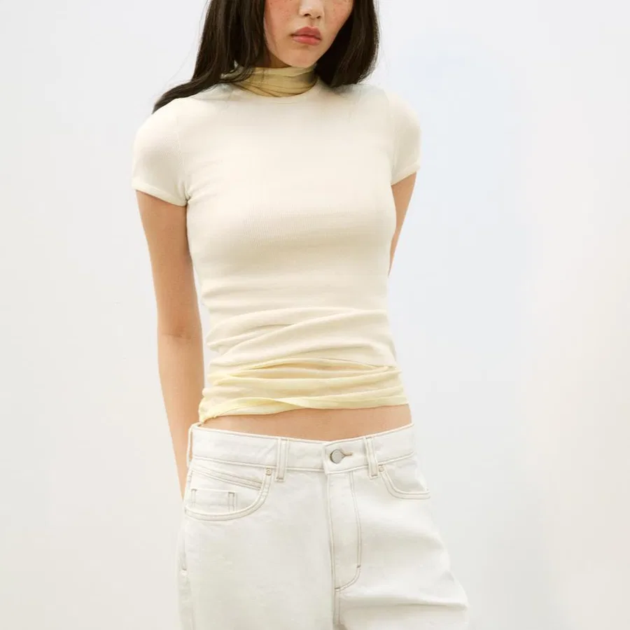 Женская футболка с круглым вырезом Frosted White ZARA, Frosted White — фото 4