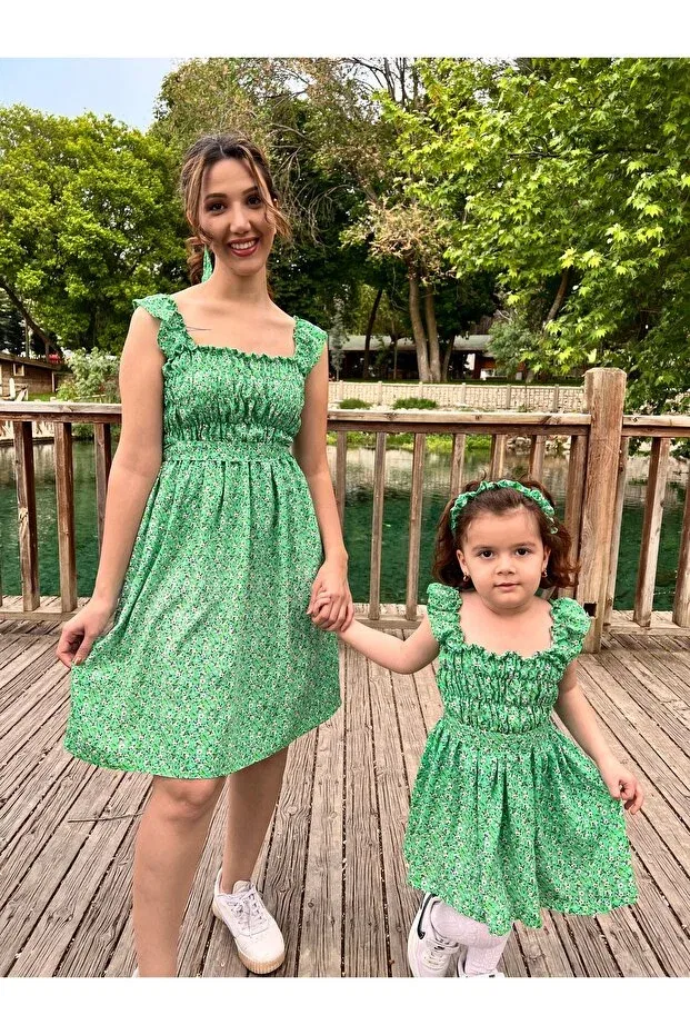 Детское платье для девочек с принтом Tiril tiril mother-daughter combination, Generic Brands, Green