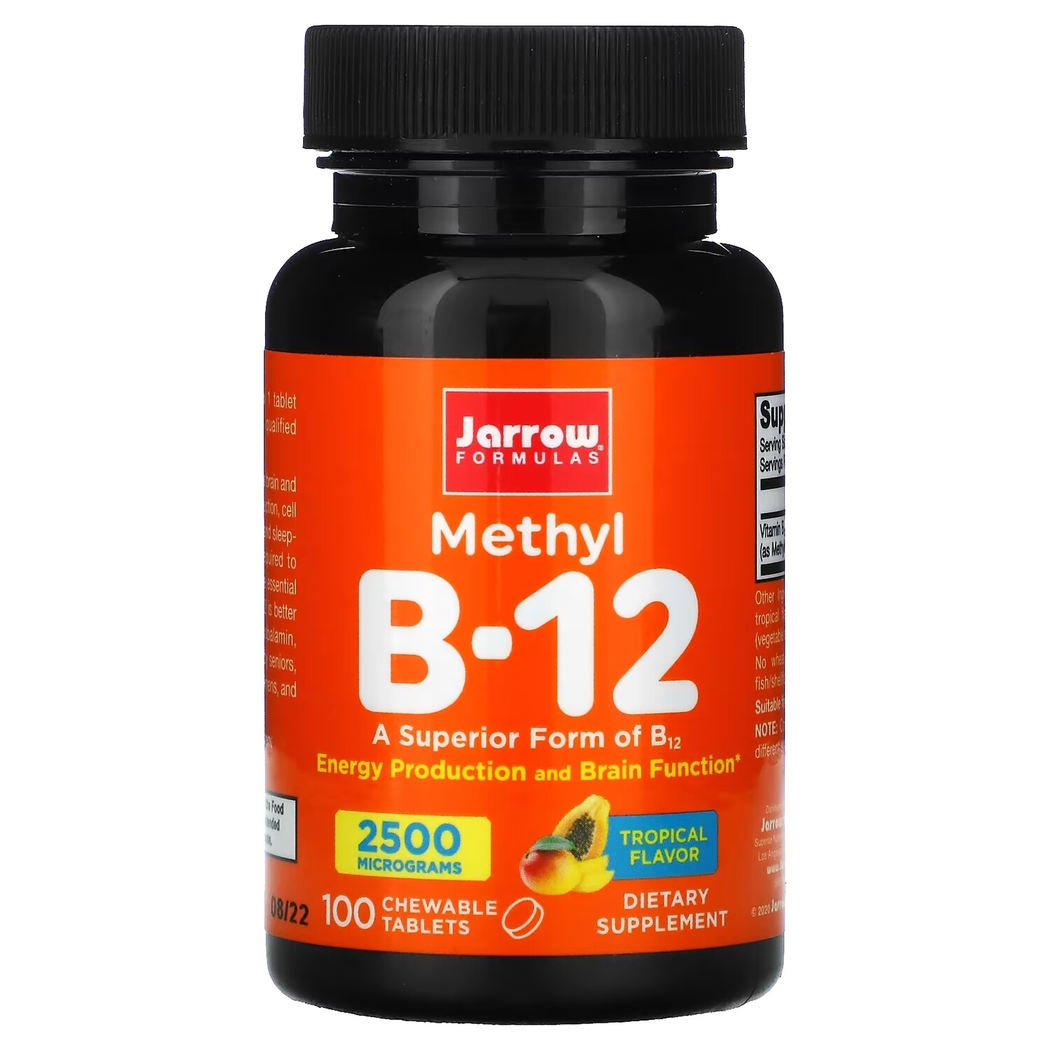 

Jarrow Formulas метил B-12 тропический вкус 2500 мкг, 100 жевательных таблеток