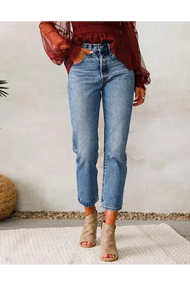 Женские джинсы с высокой талией 501 Crop Salsa Stonewash / Not Stretchy High Waist Levi'S, Medium Blue
