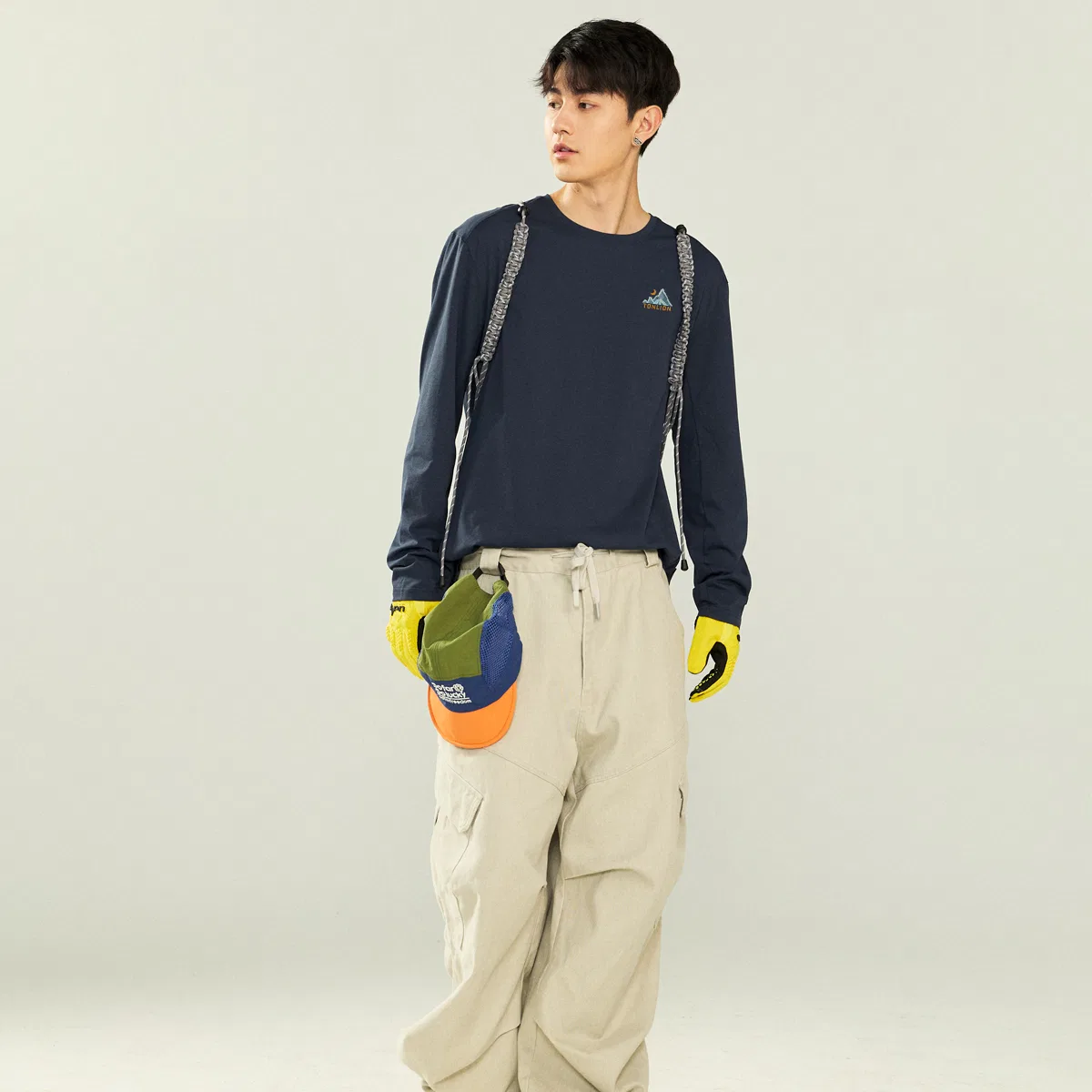 Детская футболка с принтом Crew Neck Moderate Straight Fit Tonlion, темно-синий(Tn Mountain Moon Scenery Badge) — фото 4