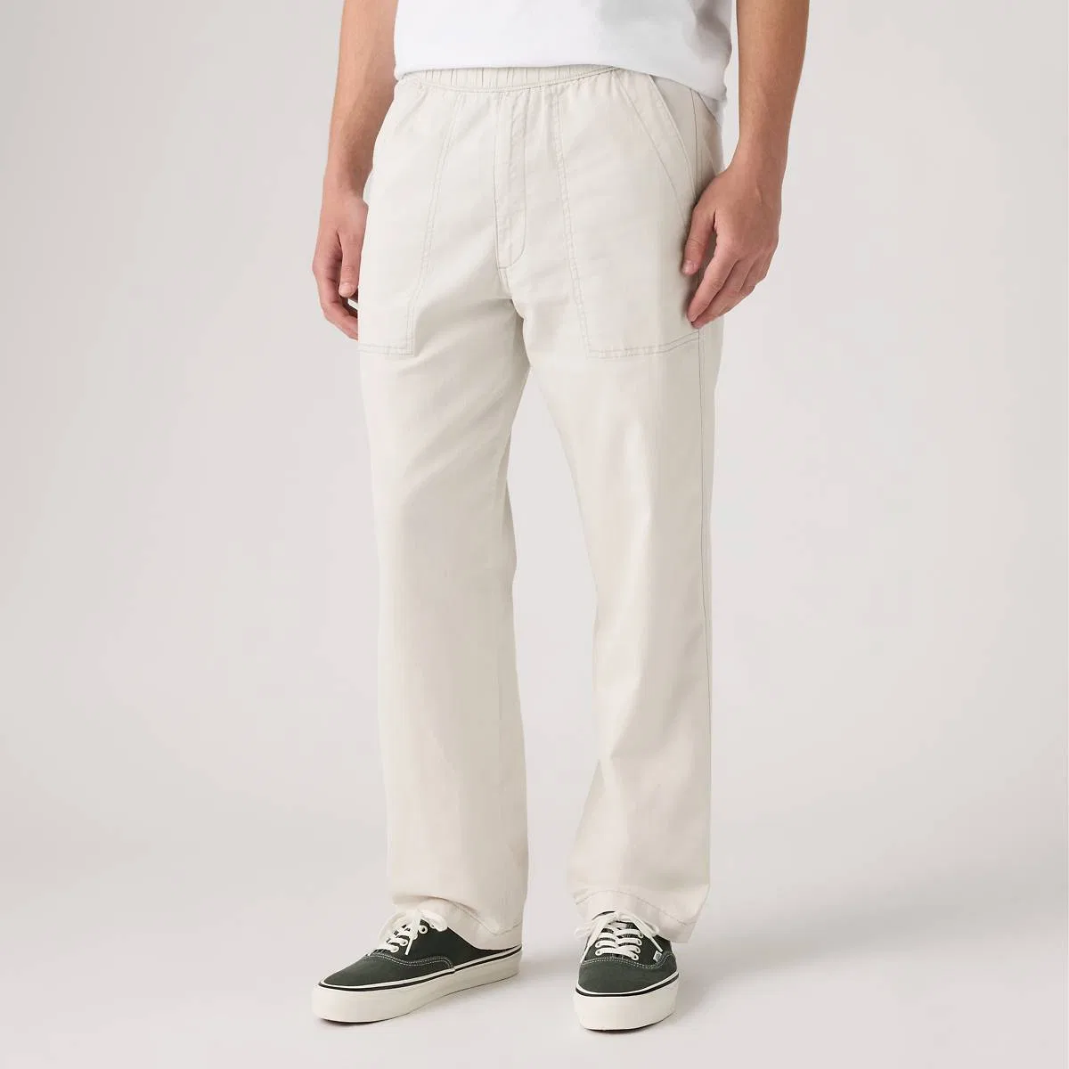 Удобные, свободные, из хлопка и льна, мужские брюки-трансформеры Levi's, Moonstruck - White — фото 2