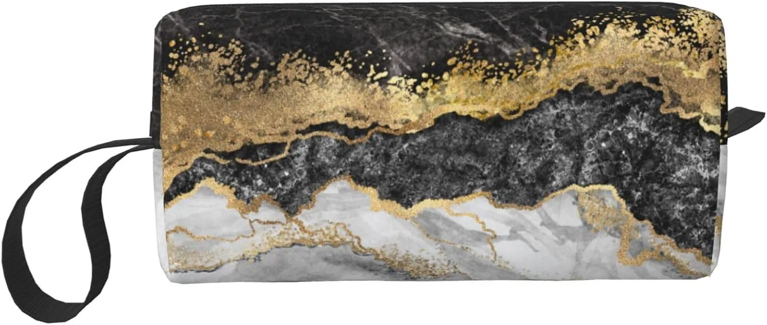 Косметичка Vintage Style с ручкой, JKJOJIA, 20x6x9 см, Marble Gold Black