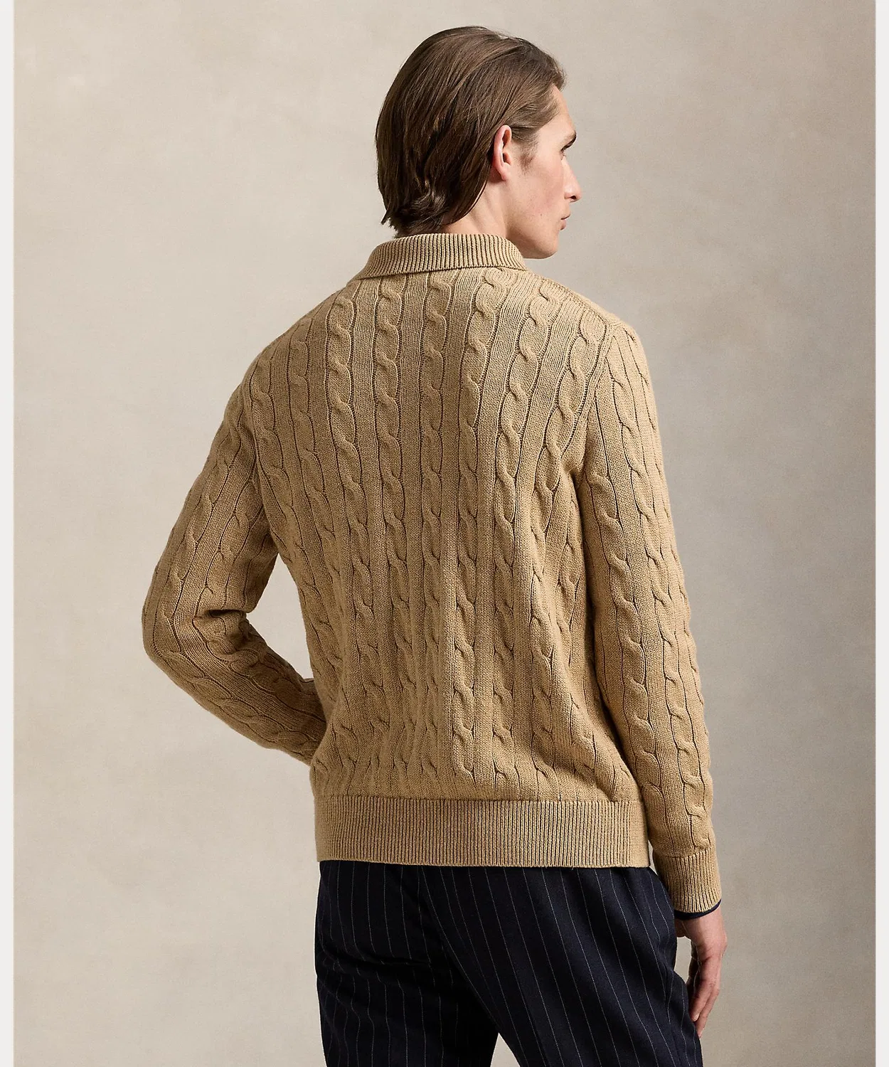 Мужской кардиган из хлопка с длинным рукавомCable Knit Cotton POLO RALPH LAUREN, Коричневый — фото 4