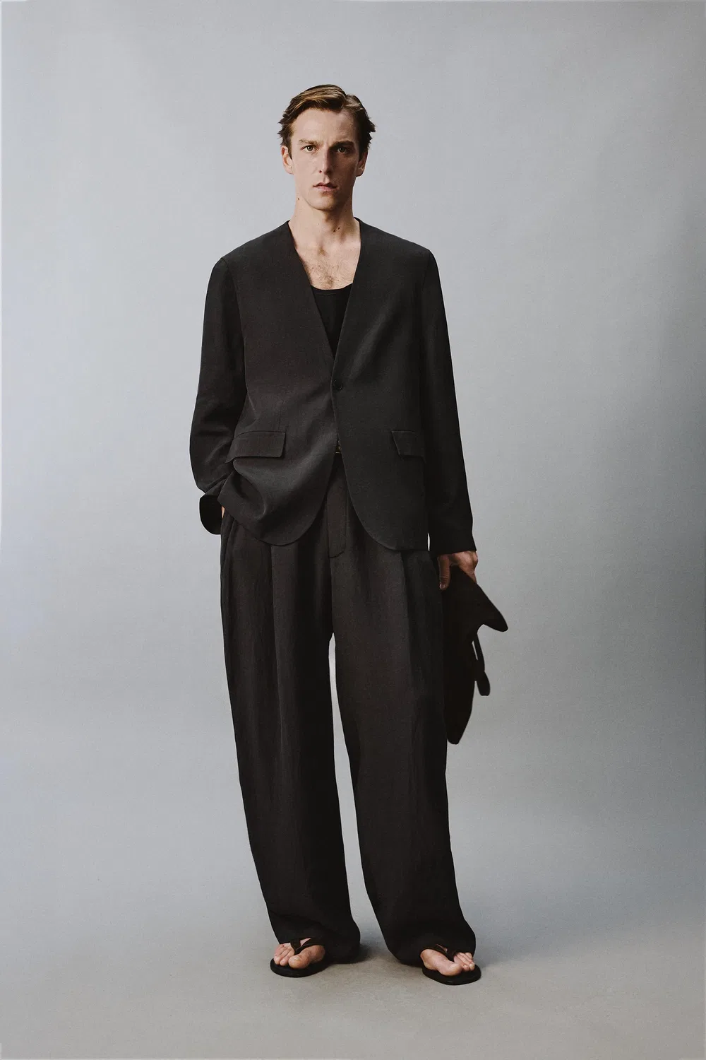 Свободные широкие брюки для костюма ZARA, Anthracite Grey