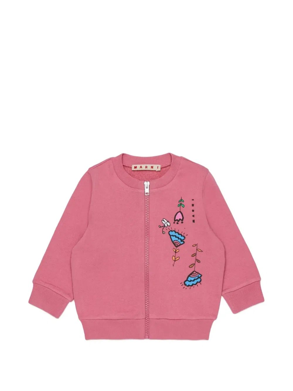 Свитер на молнии с цветочным принтом Marni Kids, розовый