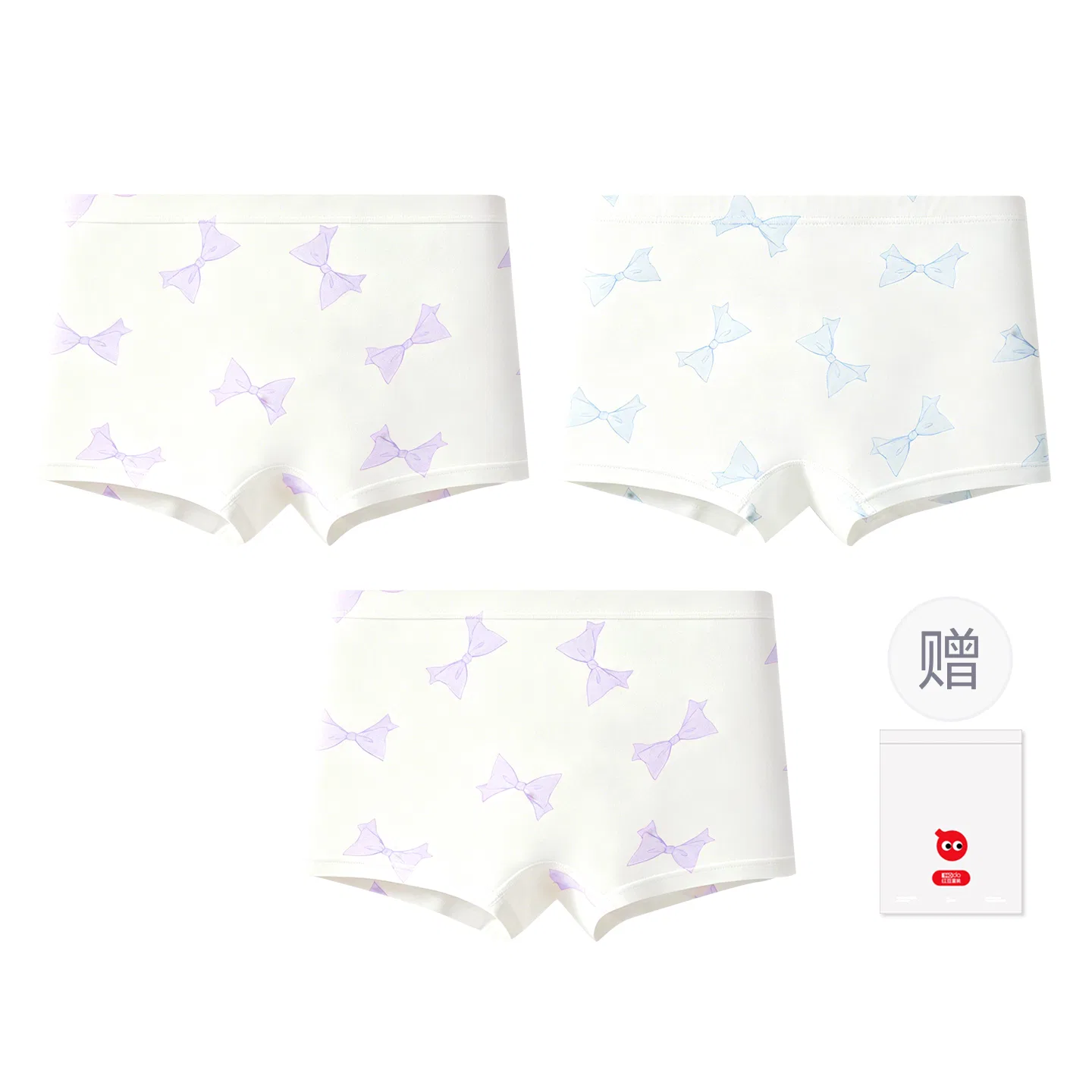 Детские трусы для девочек хлопковые 3 шт Red Bean, White Purple Bow