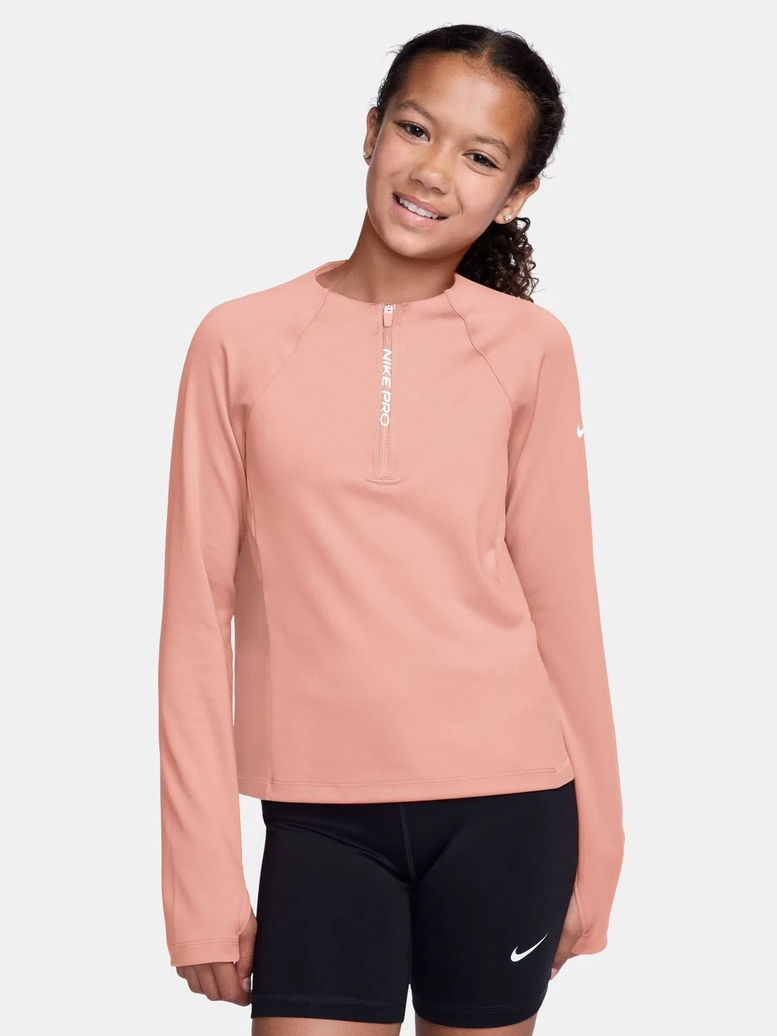 Топ Nike Pro Dri-FIT с половинной молнией, длинный рукав, оранжевый