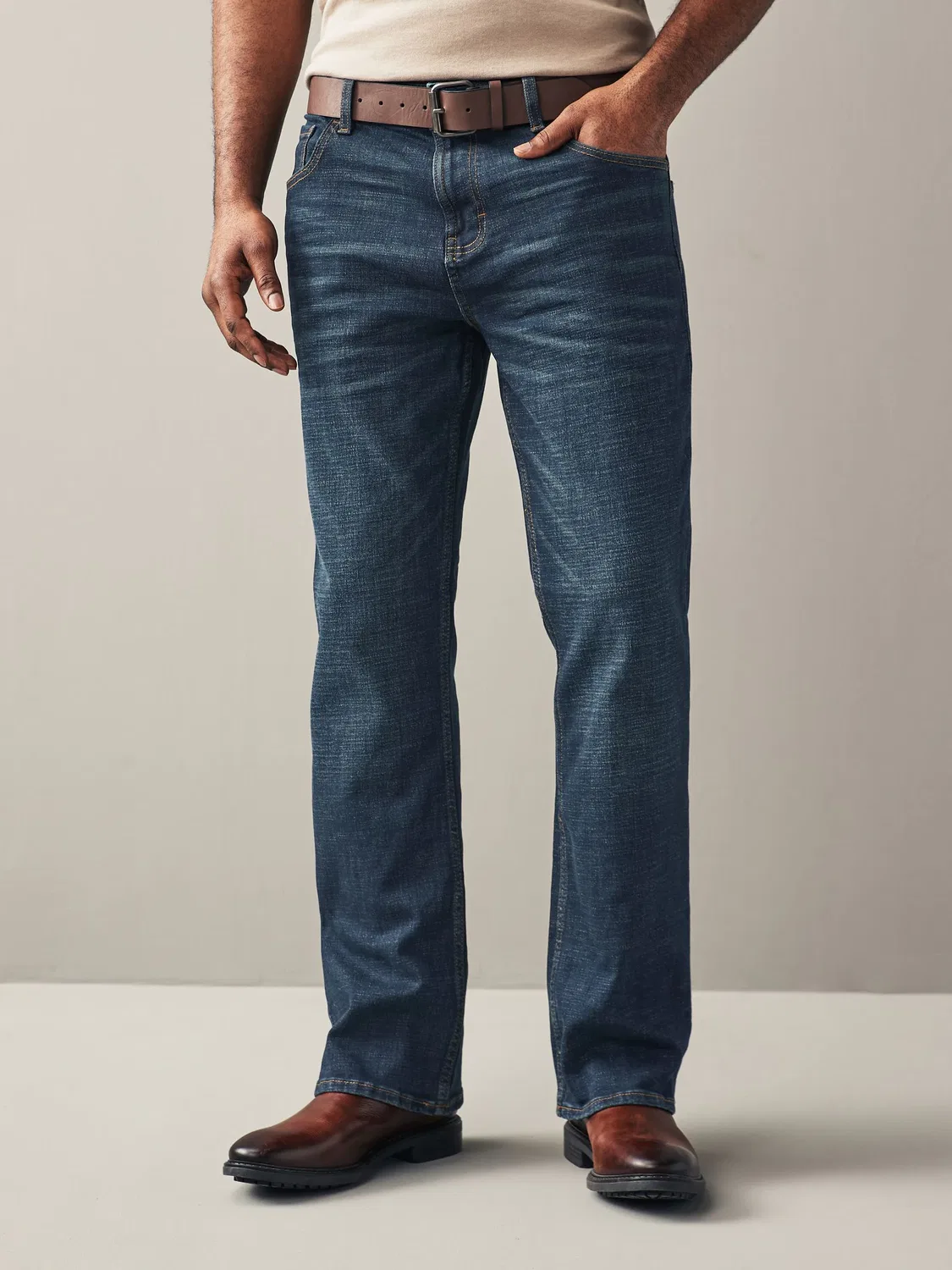 Джинсы буткат с поясом, Blue Washed Next