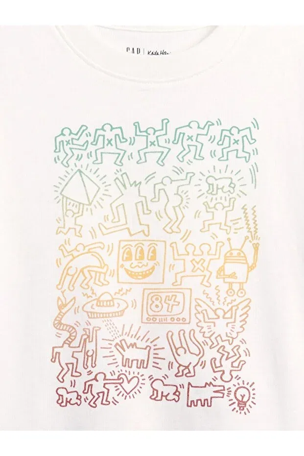 Детская футболка для мальчиков с принтом Keith Haring Graphic Printed, Gap, White-001 — фото 3