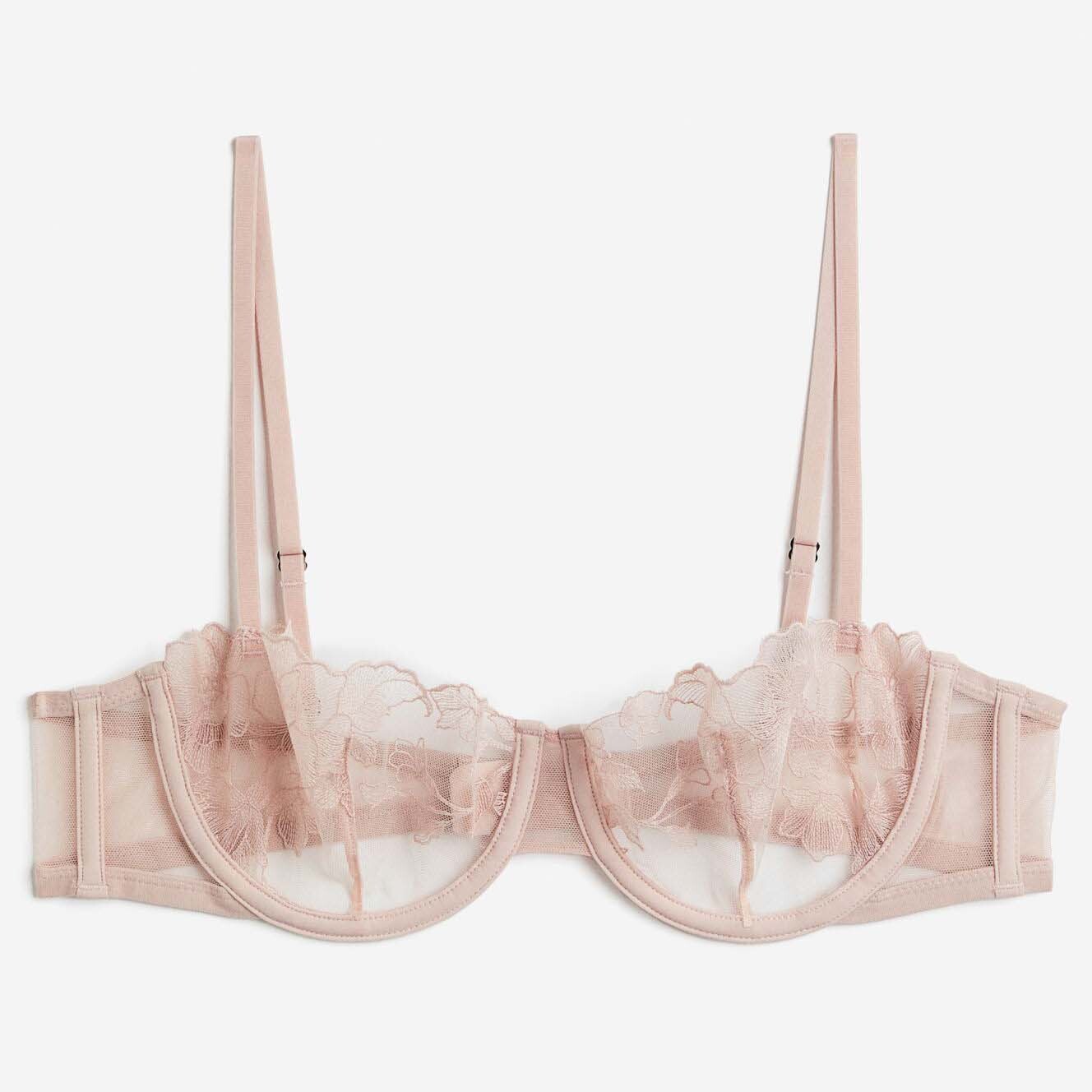 

Бюстгальтер H&M Non-padded Embroidered Balconette, светло-розовый