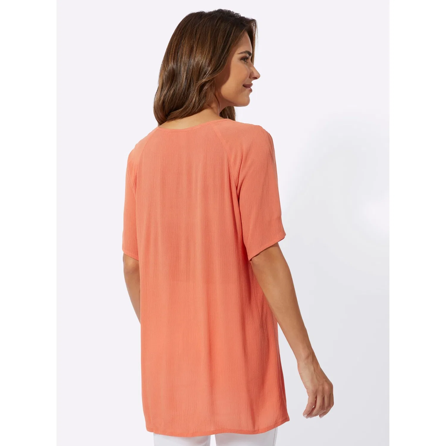 Женская блуза-туника с кружевной вставкой Classic Basics, Papaya — фото 3