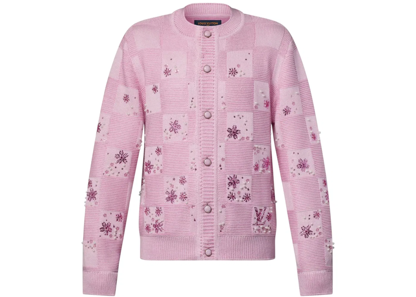 Мужской кардиган с принтом Louis Vuitton x Nigo Damier Embroidered Cardigan, Pale Pink