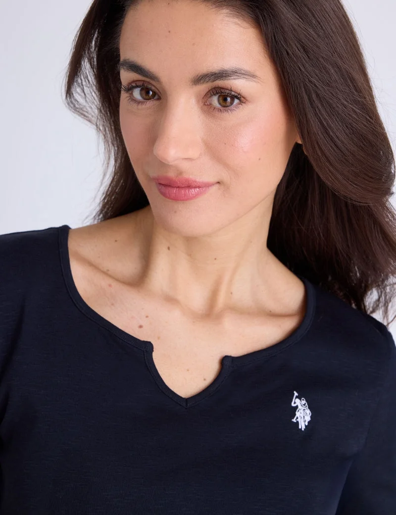 Лонгслив U.S. Polo Assn. Notch Neck T-Shirt, черный — фото 3