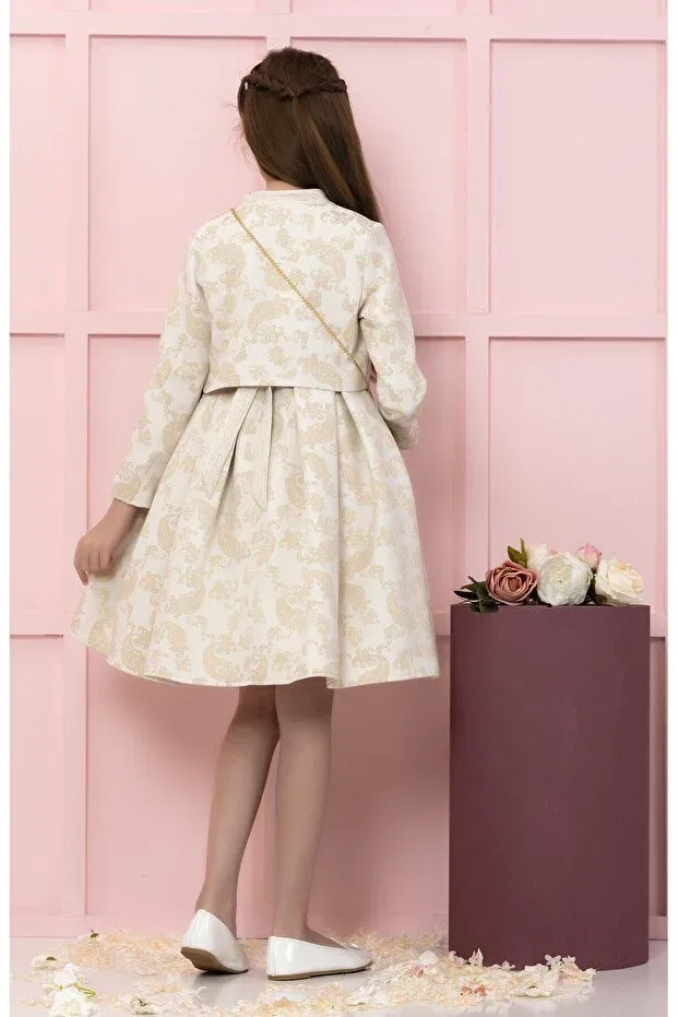 Детское платье-жакет для девочек с принтом Süslü Pink Kids, Cream — фото 3