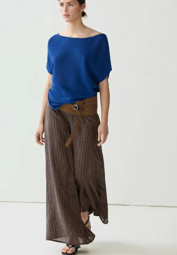 Брюки из вискозы и льна Wide leg Massimo Dutti, коричневый — фото 4