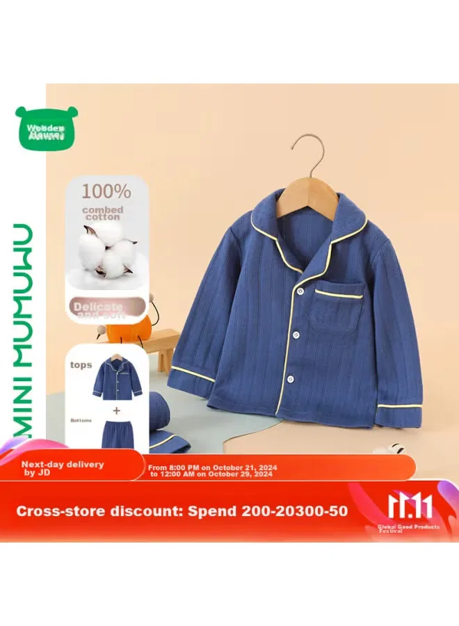 Пижама с отложным воротником комплект Lapel Pajamas Mini Wooden Cabin, синий