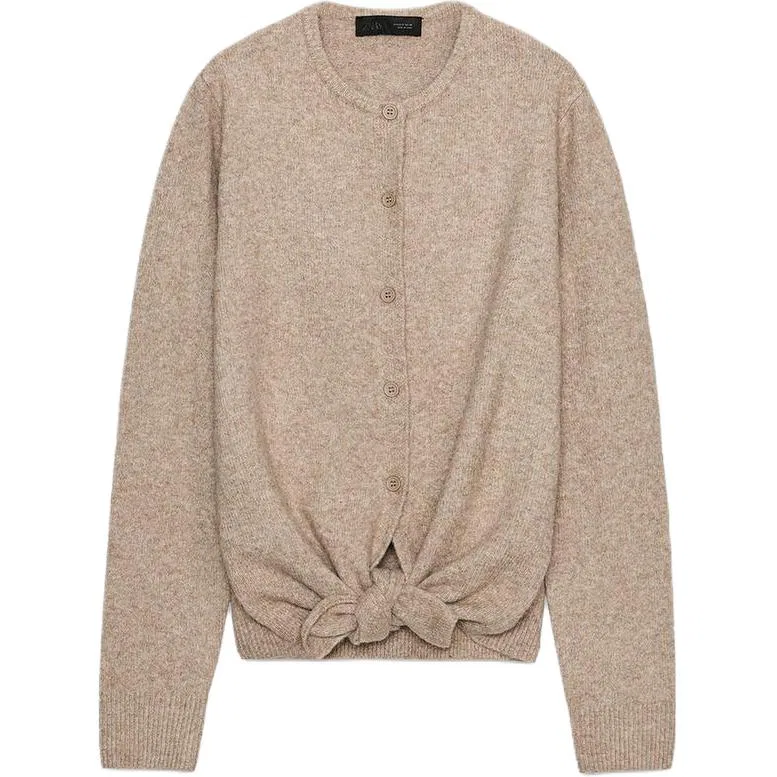 Женский кардиган с круглым вырезом, свободного кроя, серо-коричневый, ZARA