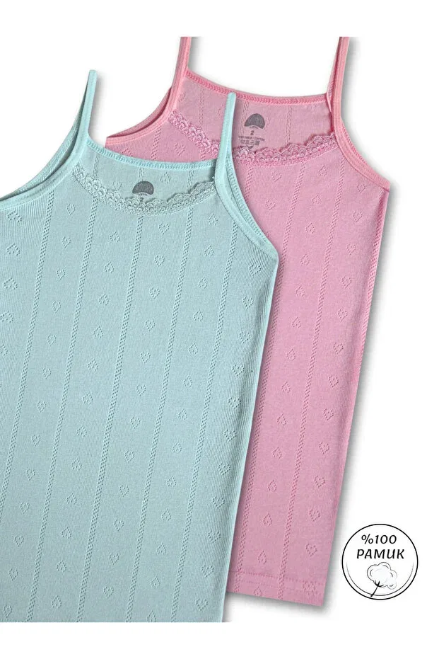 Детский комплект маек для девочек с тонкой бретелью Panfilia, White-Green-Pink — фото 3