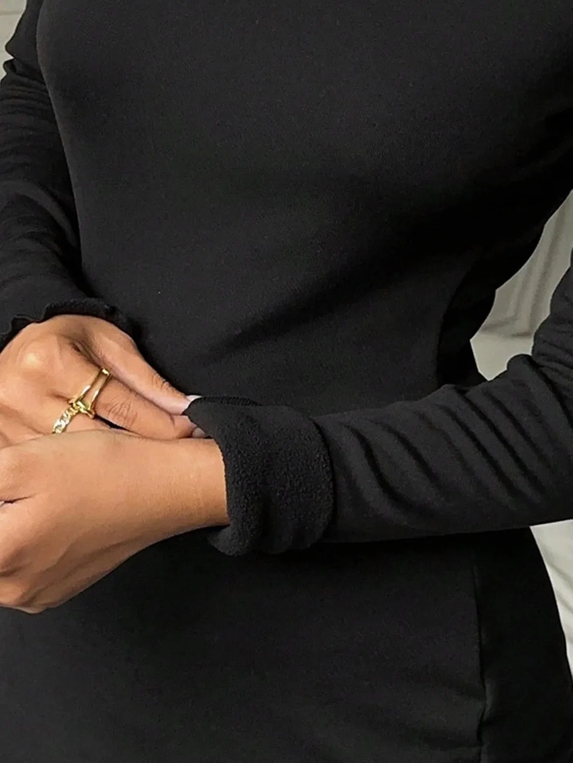 Женское облегающее мини-платье с высоким воротом Casual, Black — фото 4