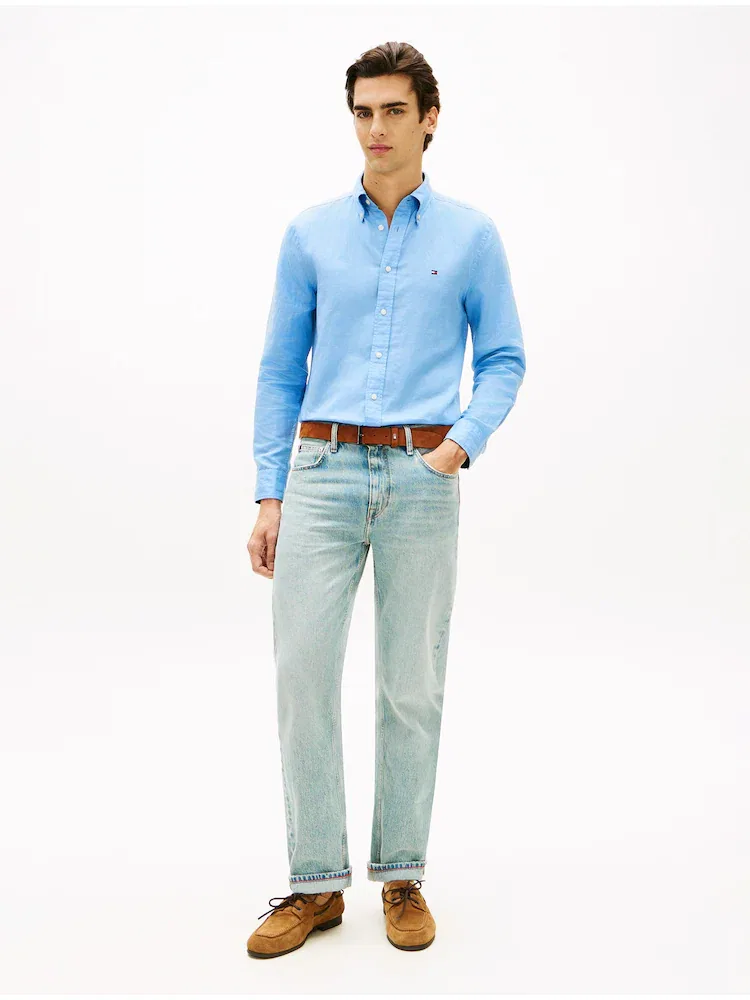Рубашка с длинным рукавом из льняной смеси Regula fit TOMMY HILFIGER, Blue — фото 2