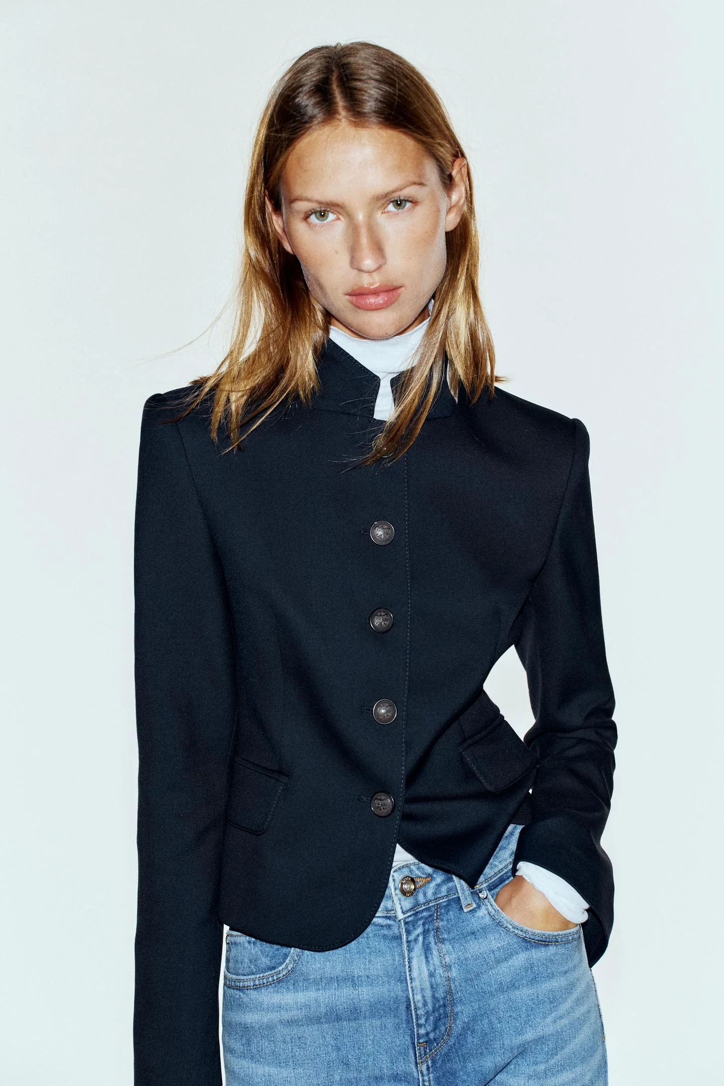 Блейзер Zara Cuello Contraste, темно-синий