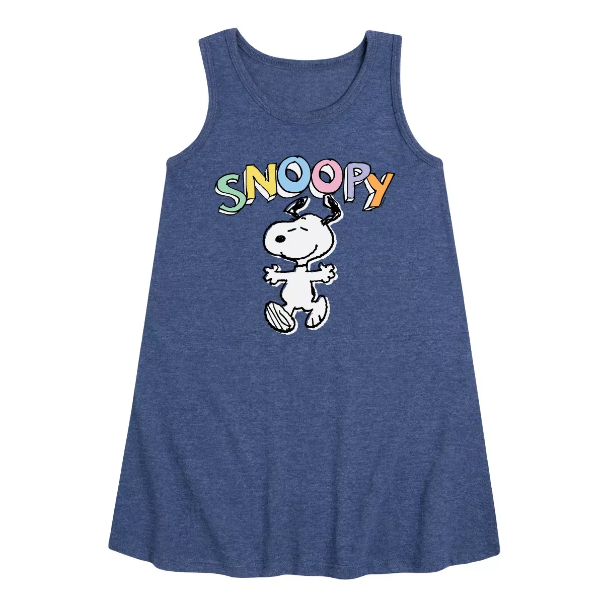 Детское платье-трапеция без рукавов для девочек Snoopy Sketchy Peanuts, Heather Navy