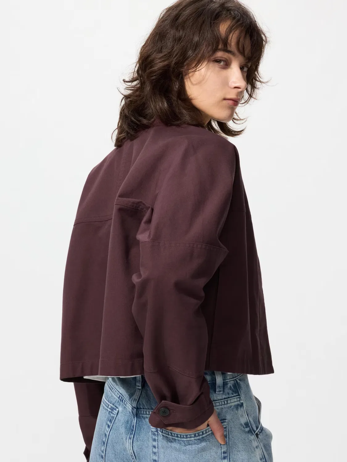 Хлопковая короткая куртка Uniqlo, короткая, бежевый — фото 4