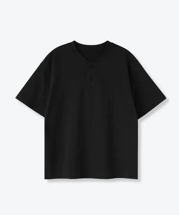 Футболка оверсайз с вырезом хенли, Musinsa Standard Kids, черный — фото 2